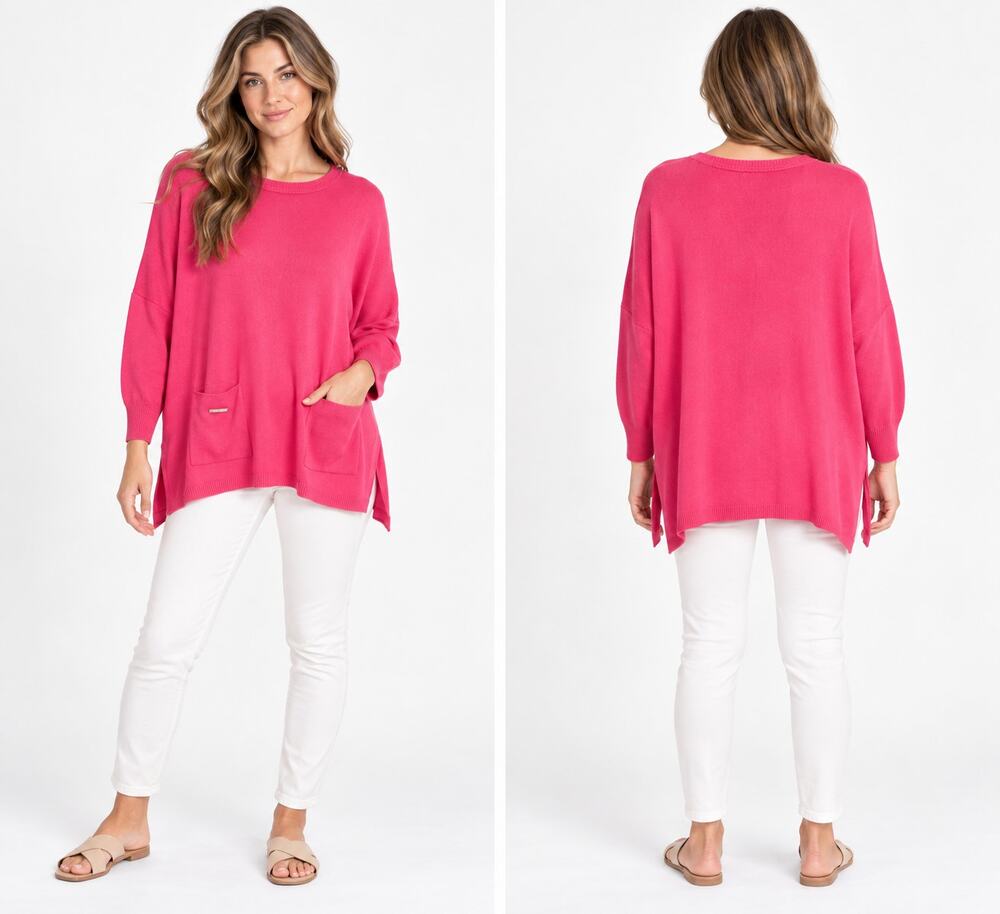 Mer-Sea Catalina Crewneck Travel Sweater One Size Pink Oversized Knit O/S